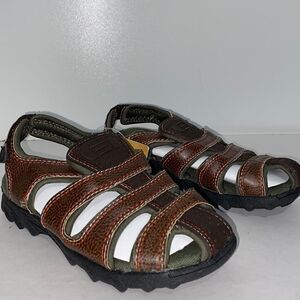 Jerusalem Sandals Boys' Brown Black Leather Adjustable Strap Sandals Size 10
